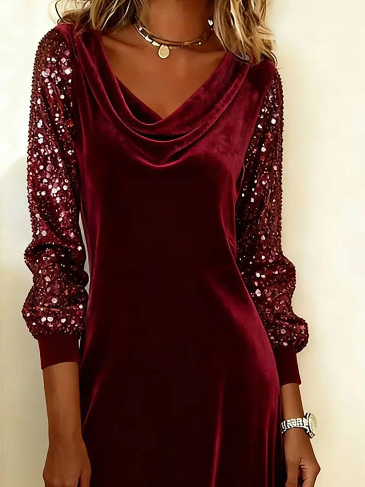 Ursulina | Samtkleid mit funkelnden Ärmeln