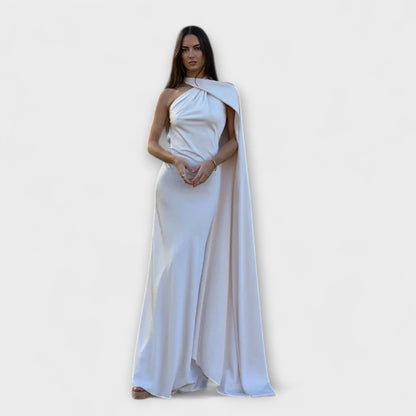 Schickes orangefarbenes Off-Shoulder-Halter-Maxikleid
