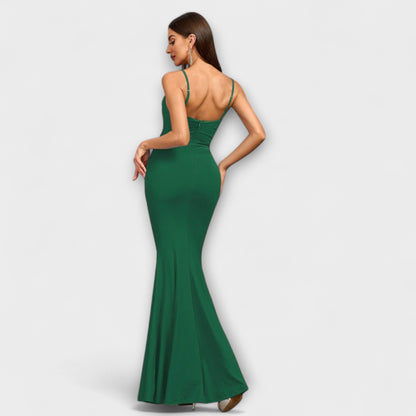 Callie - Beiges elegantes Rüschenkleid