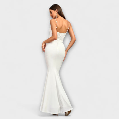 Callie - Beiges elegantes Rüschenkleid
