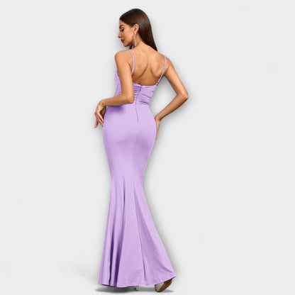 Callie - Beiges elegantes Rüschenkleid
