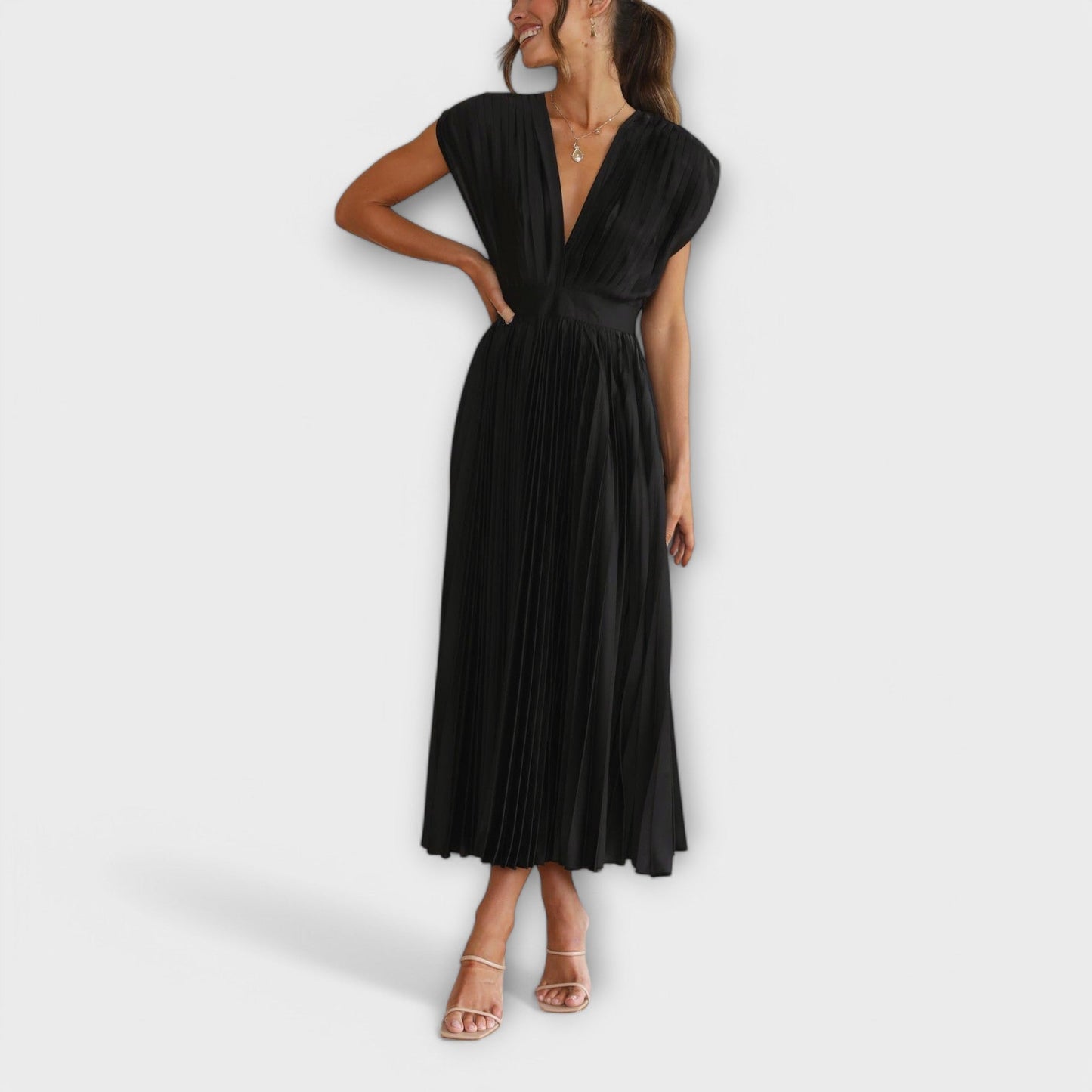 Maria - Altrosa stilvolles Faltenkleid