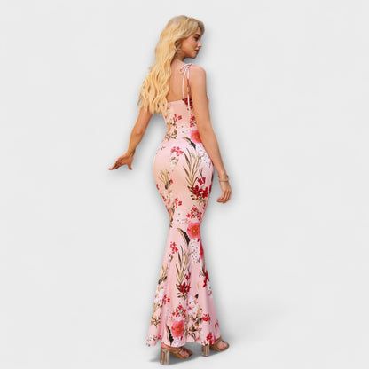 Thalia - Dunkelgrünes Maxikleid mit Blütenmuster