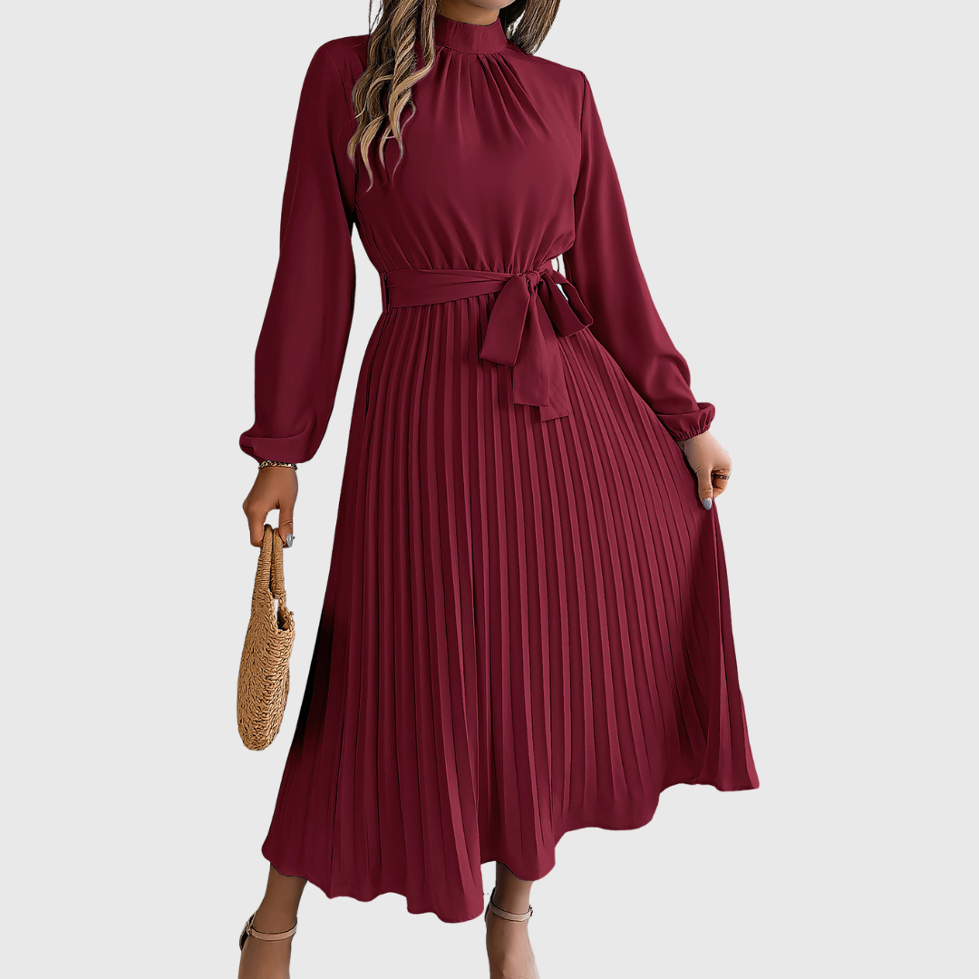 Cristina | Plissiertes Maxikleid mit Gürtel