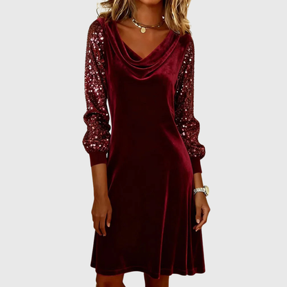 Ursulina | Samtkleid mit funkelnden Ärmeln