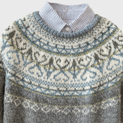 Lux | Hellgrauer Vintage-Pullover mit Norweger-Muster