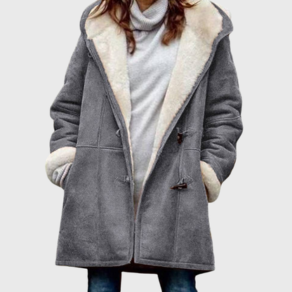 Antonia | Grauer kuscheliger Mantel mit Fellfutter