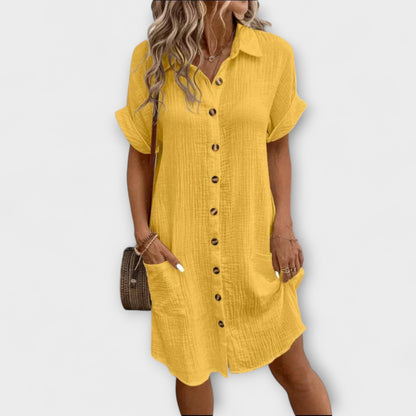 Aria | Weisses Hemdblusenkleid mit Knopfleiste