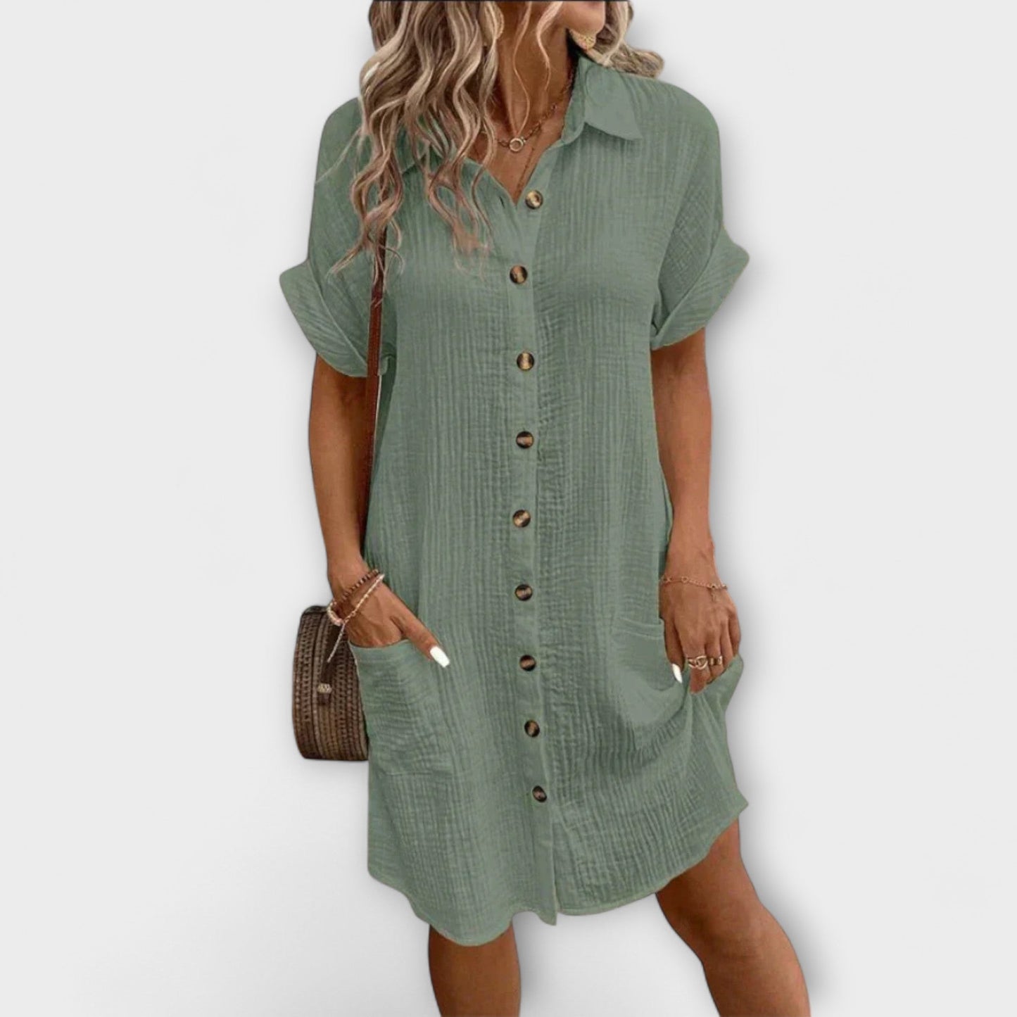 Aria | Weisses Hemdblusenkleid mit Knopfleiste