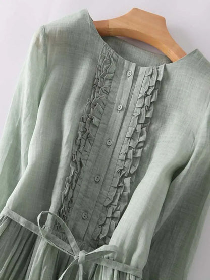 Salbeigrünes Leinen-Trägerkleid