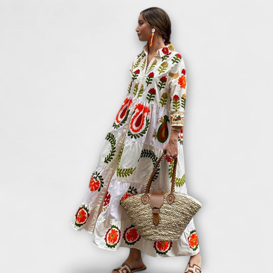 Diona | Weisses Maxikleid mit Blütenmuster
