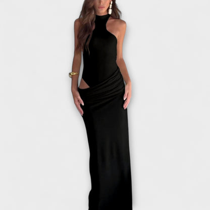 Minna - Cremefarbenes ärmelloses Cut-Out-Maxikleid