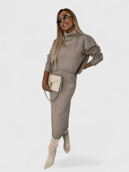 Sigrid | Set mit elegantem Kleid und Rollkragenpullover