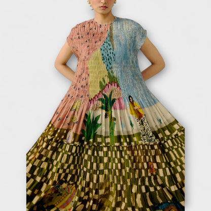 Amara | Plissiertes Maxikleid mit Animal-Print