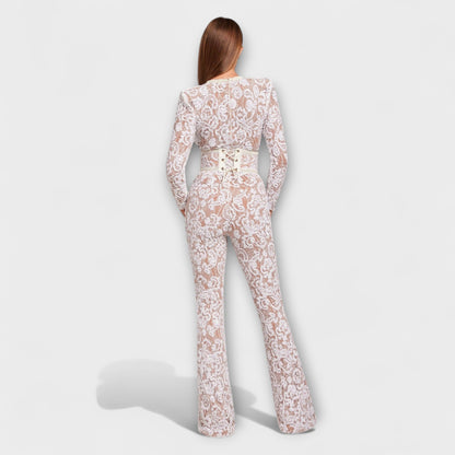 Theresia - Weisser Spitzen-Jumpsuit mit Korsett