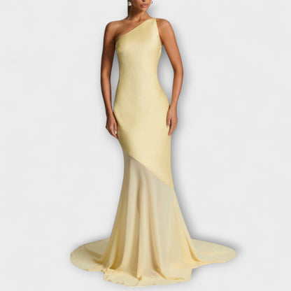 Avalon | Cremefarbenes Maxikleid mit One-Shoulder
