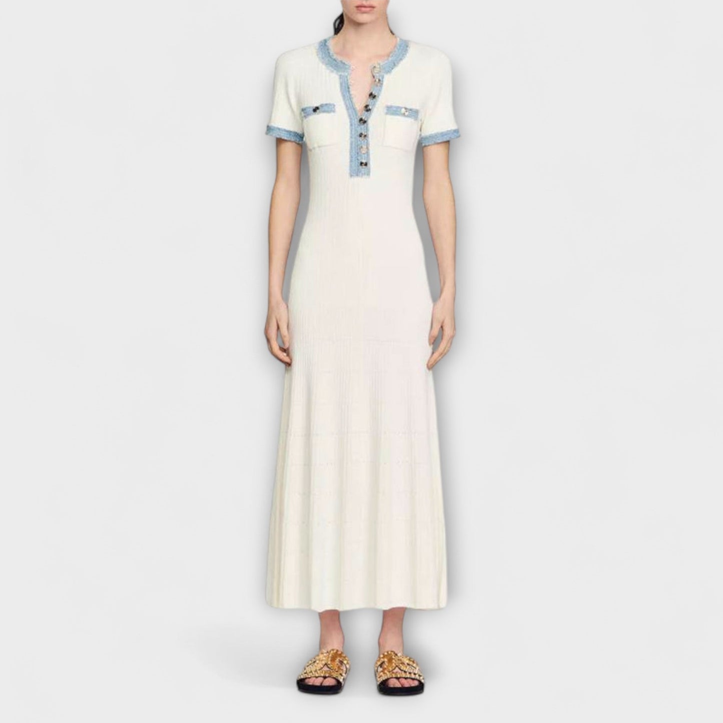 Alecia | Weisses strukturiertes Maxikleid