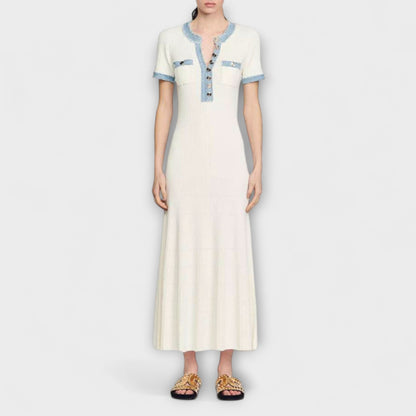Alecia | Weisses strukturiertes Maxikleid
