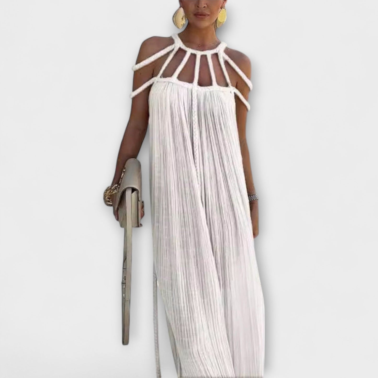 Briar - Beiges Maxikleid mit drapierten Zöpfen