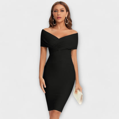 Elegantes schwarzes Kleid mit V-Ausschnitt