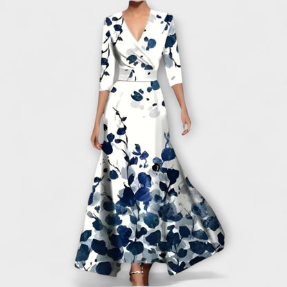 Alma | Weiss-blaues Kleid mit Blütenmuster