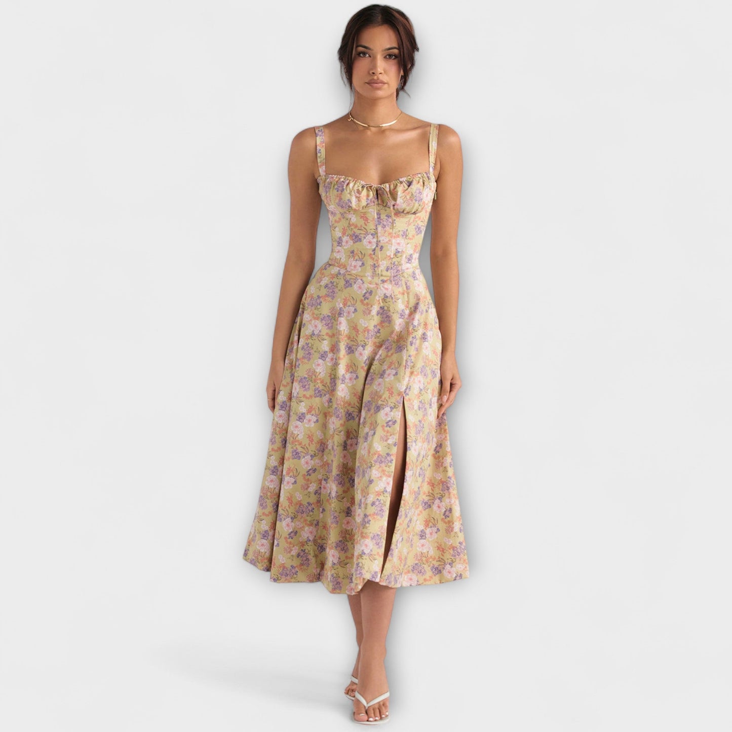 Zipporas - Tailliertes Bustierkleid mit Frühlingsblumen