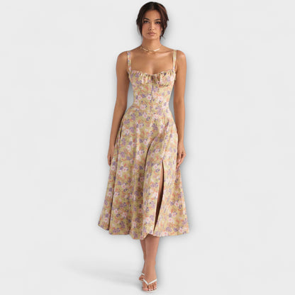 Zipporas - Tailliertes Bustierkleid mit Frühlingsblumen