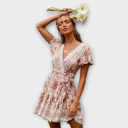 Amina | Kurzes Boho-Kleid mit Blütenmuster