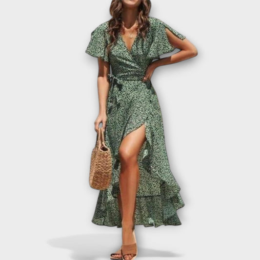 Didiane | Grünes Boho-Maxikleid mit Blütenmuster
