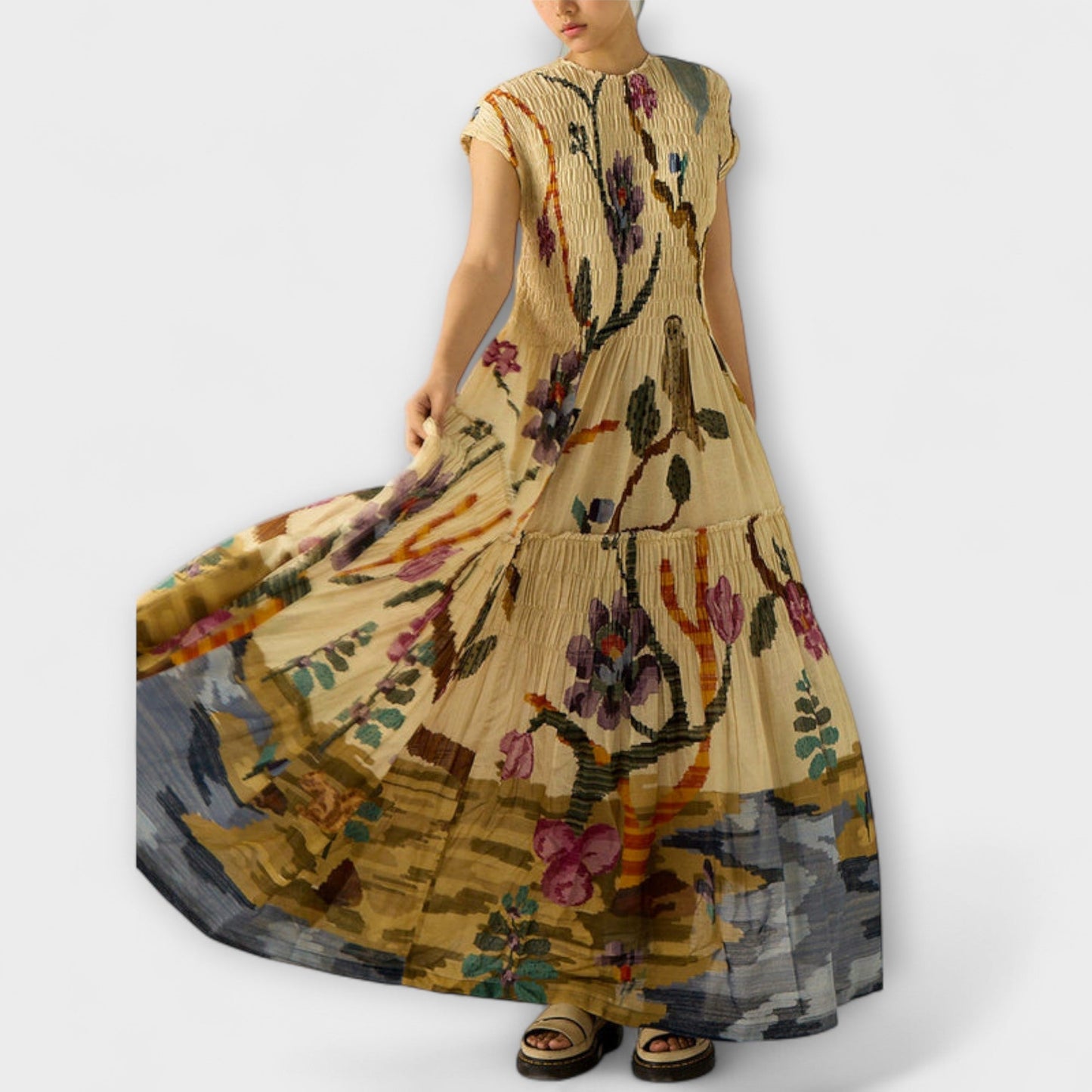 Amara | Plissiertes Maxikleid mit Animal-Print