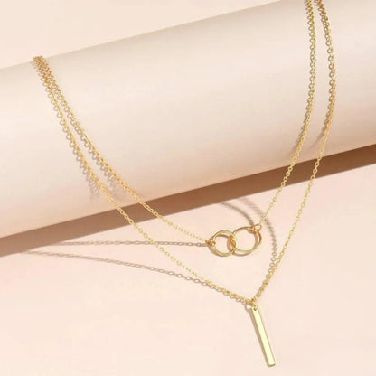Retro Goldfarbene Double Circle Pendant Halskette