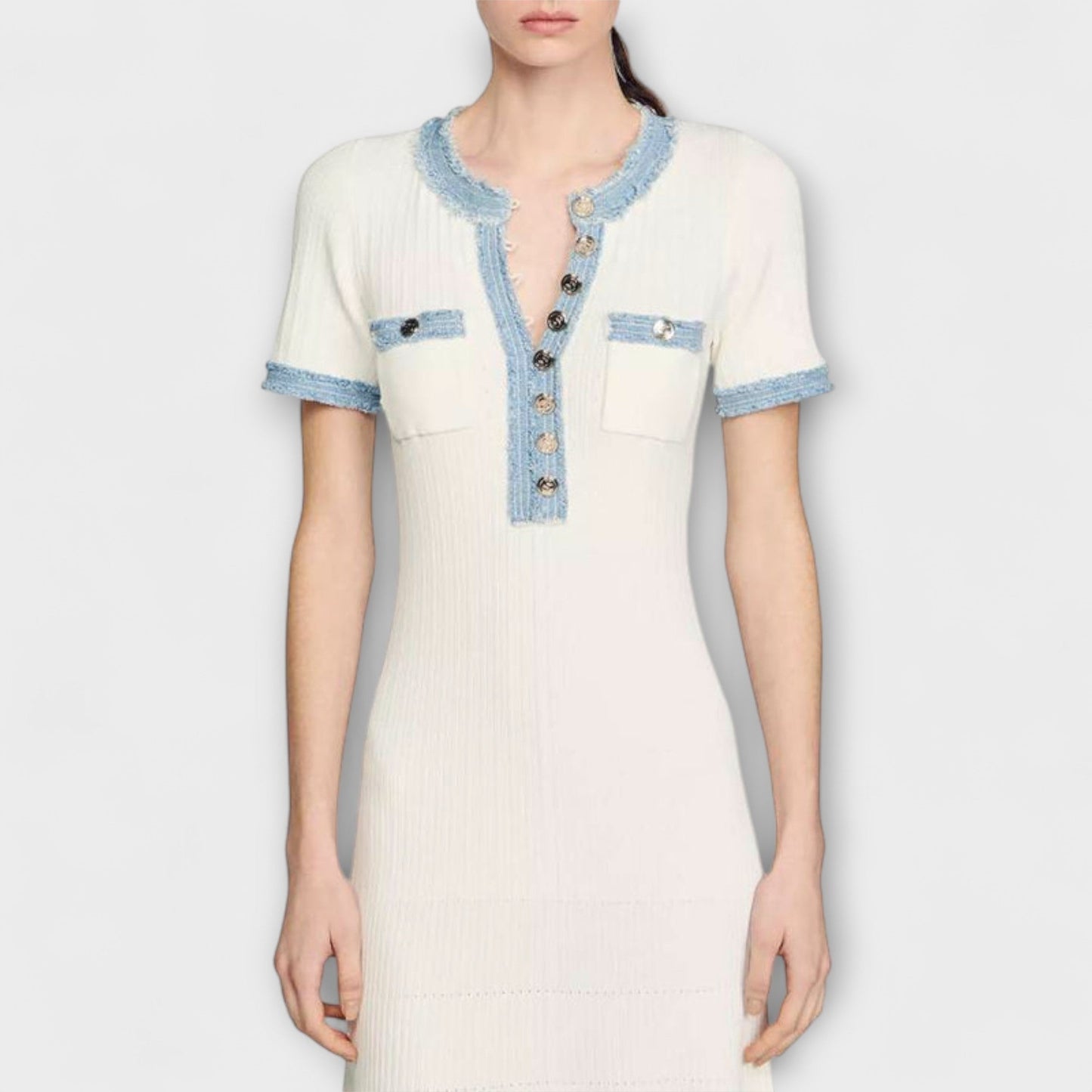 Alecia | Weisses strukturiertes Maxikleid