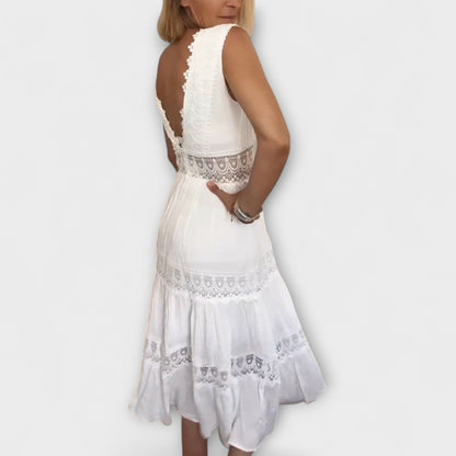 Aurélie | Weisses Spitzenkleid mit V-Ausschnitt