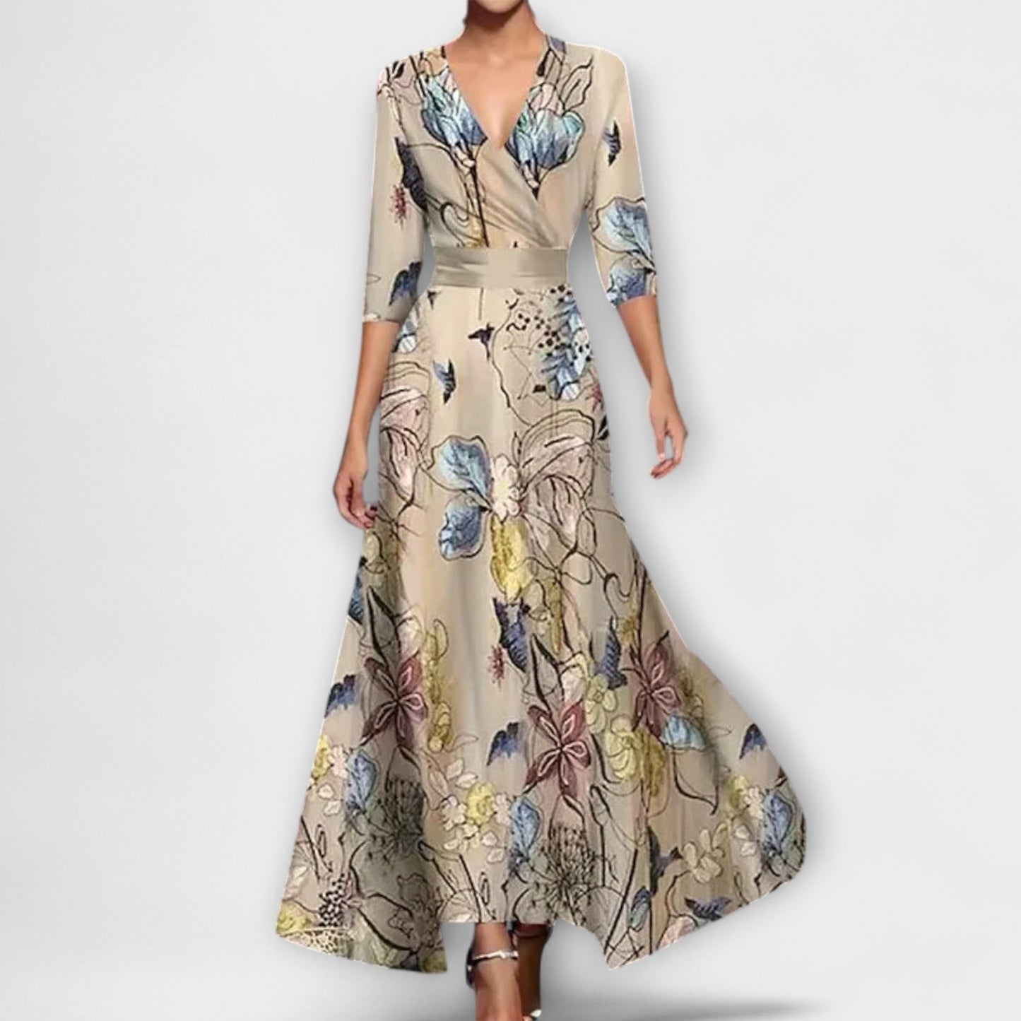Alma | Weiss-blaues Kleid mit Blütenmuster