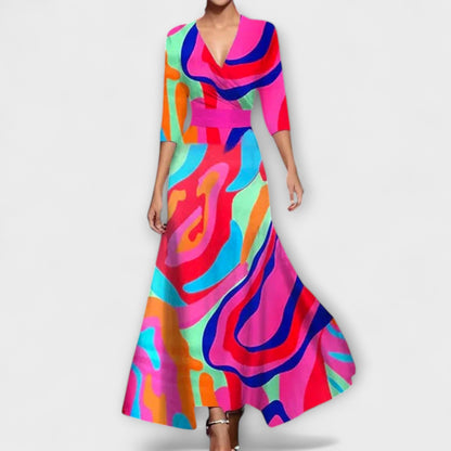 Alma | Weiss-blaues Kleid mit Blütenmuster