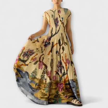 Amara | Plissiertes Maxikleid mit Animal-Print