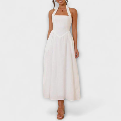 Lydia - Schwarzes Mid-Length-Halterkleid mit Taillendetail
