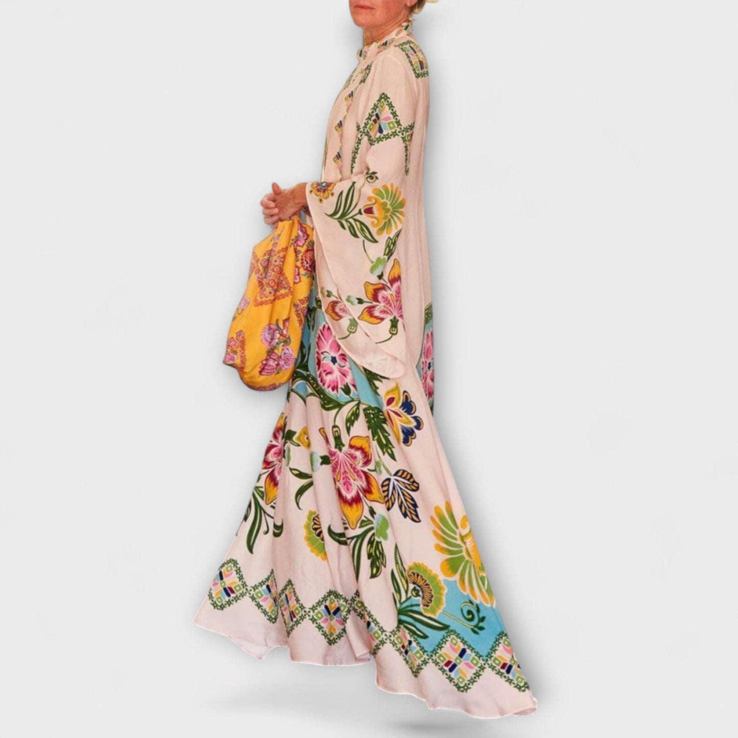 Lisa - Cremefarbenes Maxikleid mit Blütenmuster