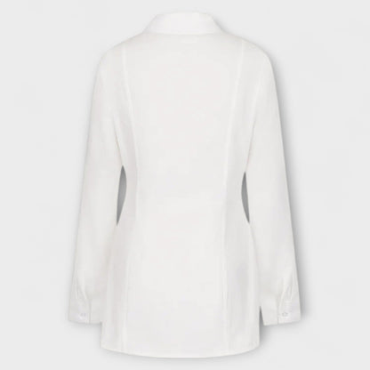 Indie - Weisses langärmeliges Plissee-Hemdkleid