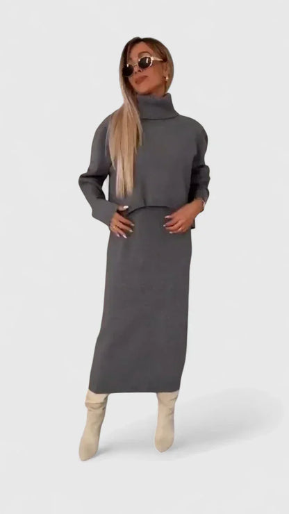 Sigrid | Set mit elegantem Kleid und Rollkragenpullover