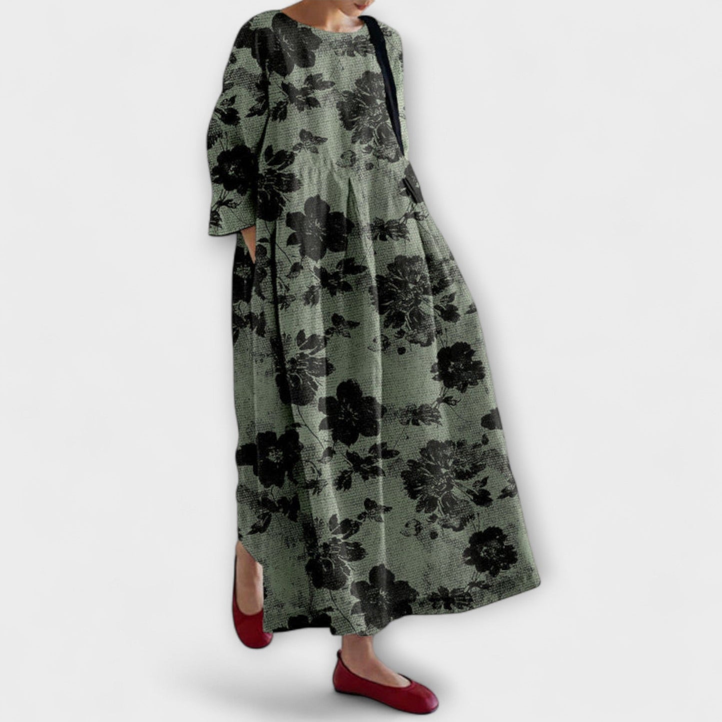 Violet - Schwarz-weisses Kleid mit botanischem Muster
