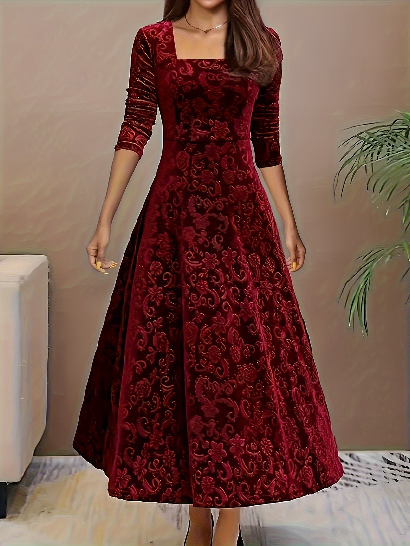 Andrea | Elegantes gemustertes Maxikleid