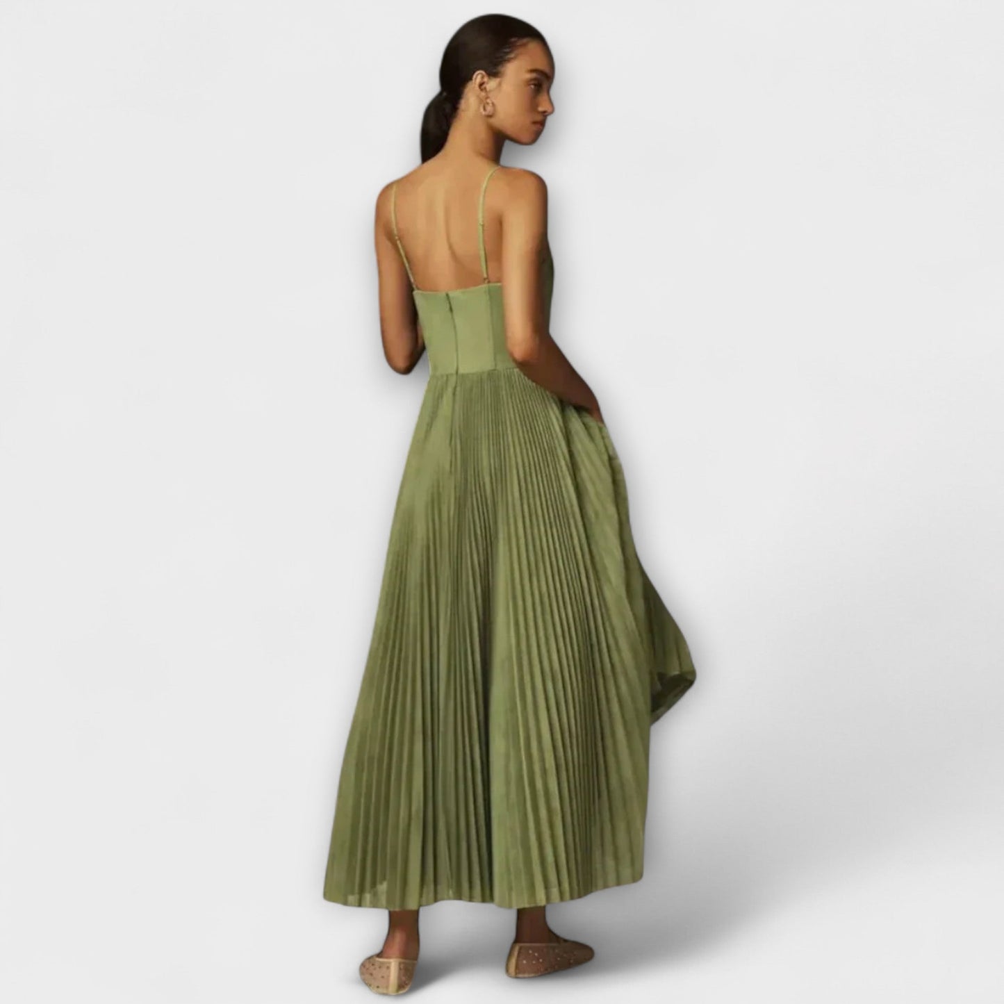 Lucrezia - Olivgrünes Plissee-Midikleid