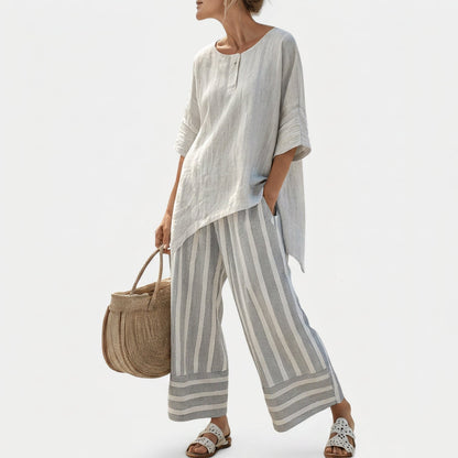 Clarisse - Asymmetrisches Blusen-Set mit Streifen