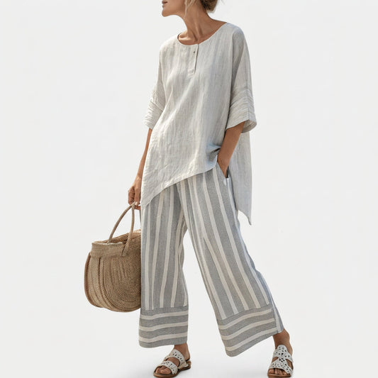 Clarisse - Asymmetrisches Blusen-Set mit Streifen