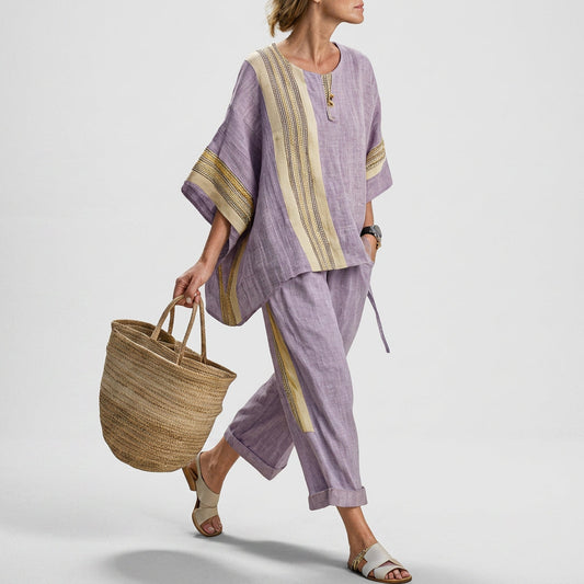 Lorena - Lila Boho-Set aus Leinen und Bambus