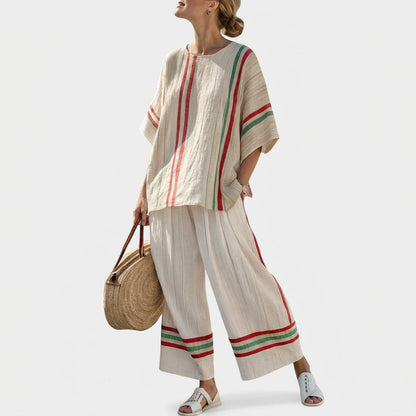 Beatriz | Cremefarbenes mediterranes Set mit Streifen