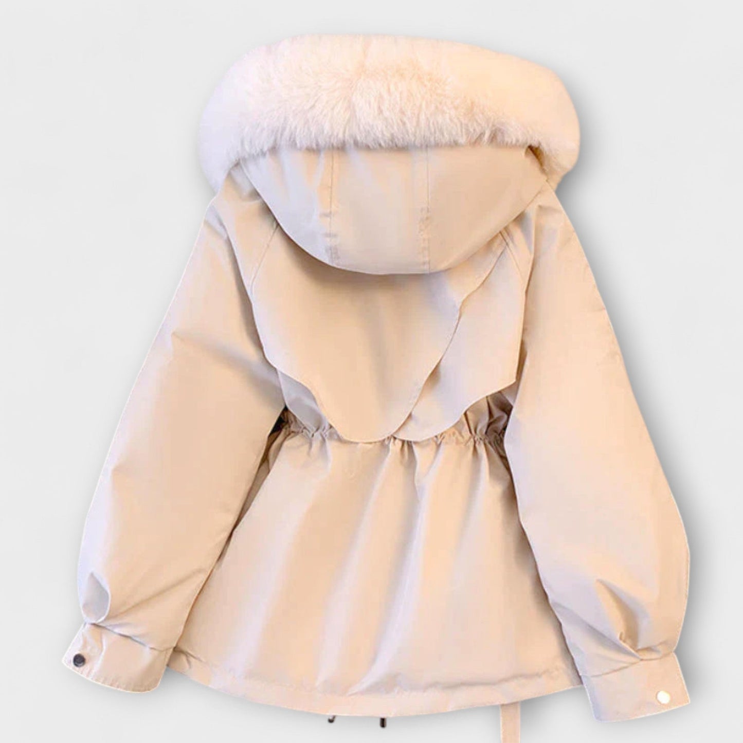 Bela | Beige elegante Winterjacke mit Pelzkragen