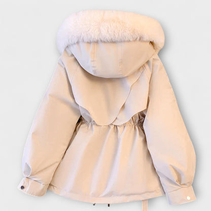 Bela | Beige elegante Winterjacke mit Pelzkragen