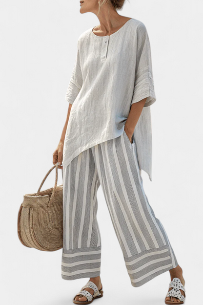 Clarisse - Asymmetrisches Blusen-Set mit Streifen